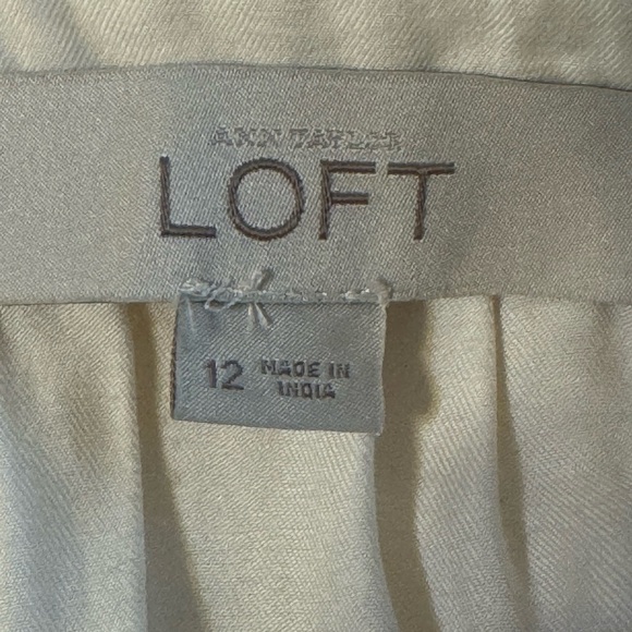 Ann Taylor Loft Women's Size 12 Cream Brown Khaki Ruffled Neutral Dress Slit - Picture 10 of 10